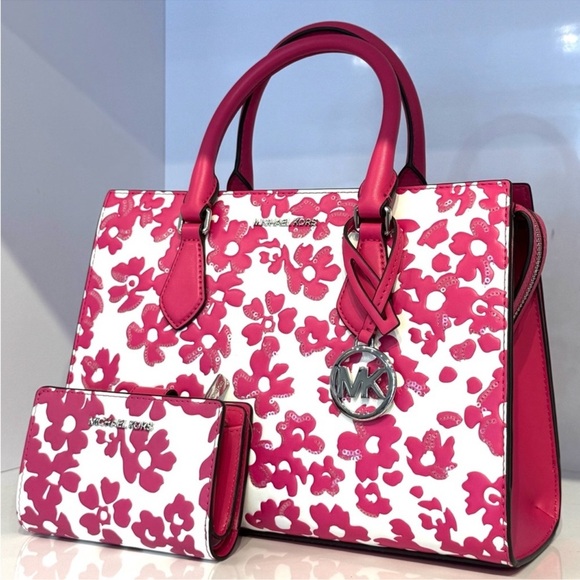 Michael Kors Sheila Medium Floral Print Satchel Bag & Matching Bifold Wallet Set - Picture 2 of 14